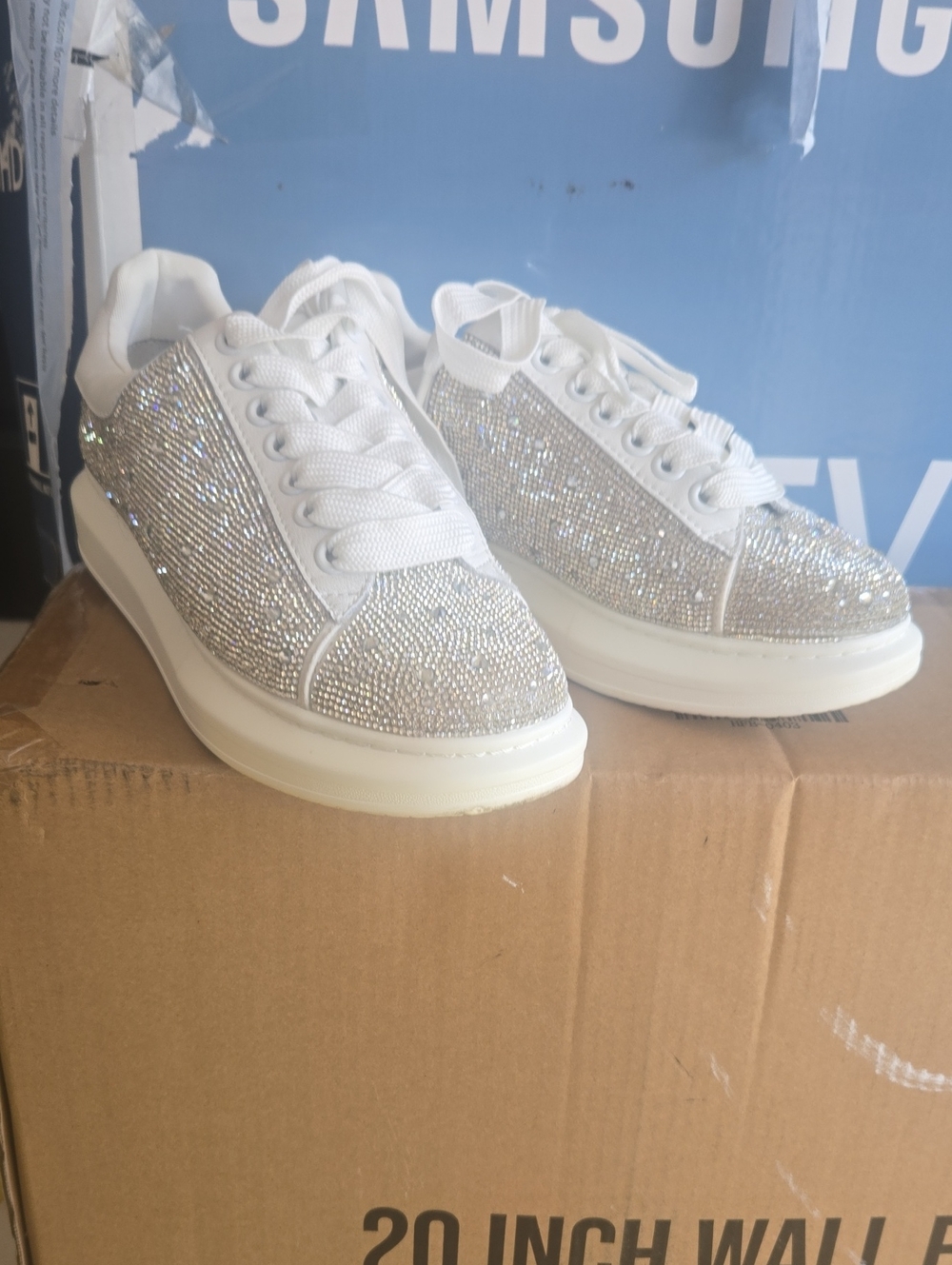 Steve Madden White Crystal Embellished Sneakers